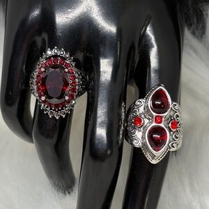 Chunky Gothic Red Gemstone Couples Ring Set